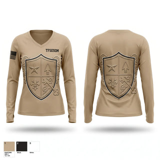 Womens Long Sleeve Vneck Shirt, TFSE-SOM, Army, Teamtime, Team time, sublimation, custom sports apparel, team uniforms, spirit wear, spiritwear, sports uniforms, custom shirts, team store, custom team store, fundraiser sports, apparel fundraiser
