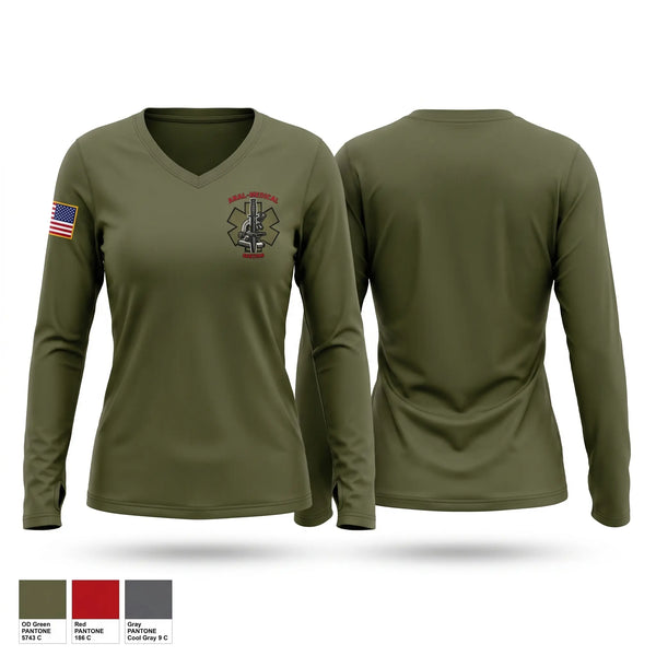 Womens Long Sleeve Vneck Shirt, 43rd WMD CST, National Guard, Teamtime, Team time, sublimation, custom sports apparel, team uniforms, spirit wear, spiritwear, sports uniforms, custom shirts, team store, custom team store, fundraiser sports, apparel fundraiser
