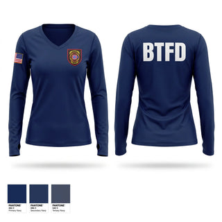 Womens Long Sleeve Vneck Shirt, Bristol Tennessee Fire Department, Fire Department, Teamtime, Team time, sublimation, custom sports apparel, team uniforms, spirit wear, spiritwear, sports uniforms, custom shirts, team store, custom team store, fundraiser sports, apparel fundraiser