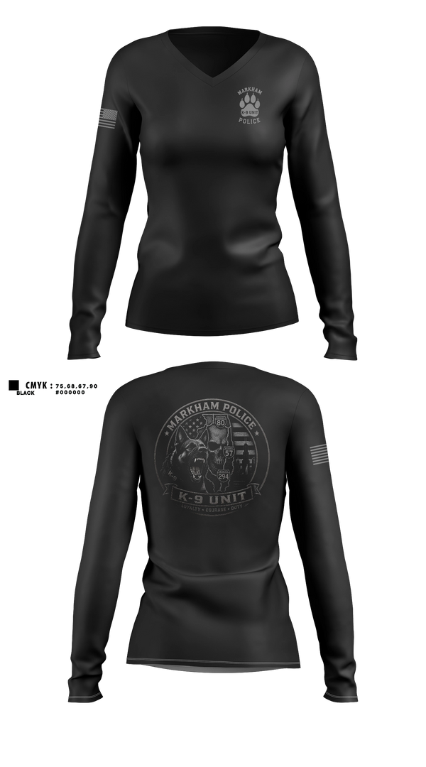 Womens Long Sleeve Vneck Shirt, Markham Police K9 Unit, Police, Teamtime, Team time, sublimation, custom sports apparel, team uniforms, spirit wear, spiritwear, sports uniforms, custom shirts, team store, custom team store, fundraiser sports, apparel fundraiser