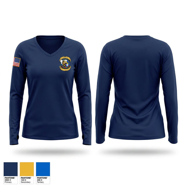 Womens Long Sleeve Vneck Shirt, Hornet Division, Navy, Teamtime, Team time, sublimation, custom sports apparel, team uniforms, spirit wear, spiritwear, sports uniforms, custom shirts, team store, custom team store, fundraiser sports, apparel fundraiser