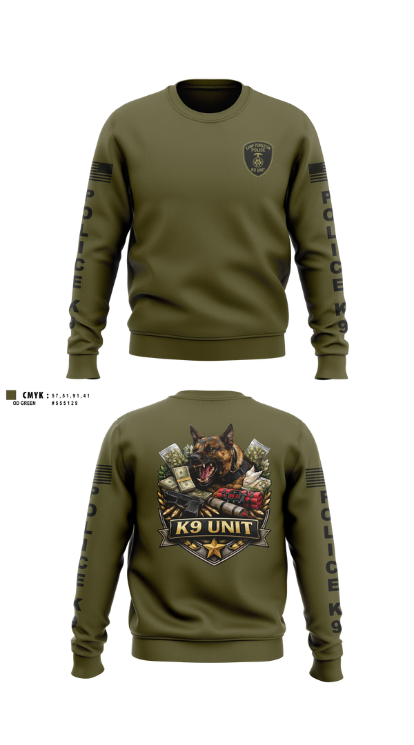 Crew Neck Sweatshirt, Camp Pendleton PMO K9, Marines, Teamtime, Team time, sublimation, custom sports apparel, team uniforms, spirit wear, spiritwear, sports uniforms, custom shirts, team store, custom team store, fundraiser sports, apparel fundraiser