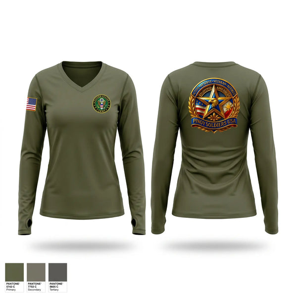 Womens Long Sleeve Vneck Shirt, 296 BSB, Army, Teamtime, Team time, sublimation, custom sports apparel, team uniforms, spirit wear, spiritwear, sports uniforms, custom shirts, team store, custom team store, fundraiser sports, apparel fundraiser