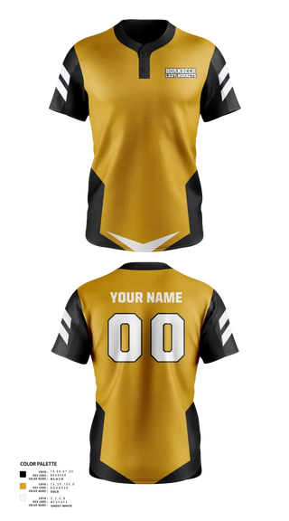 Two Button Softball Jersey, Hornbeck Lady Hornets, Softball, Teamtime, Team time, sublimation, custom sports apparel, team uniforms, spirit wear, spiritwear, sports uniforms, custom shirts, team store, custom team store, fundraiser sports, apparel fundraiser