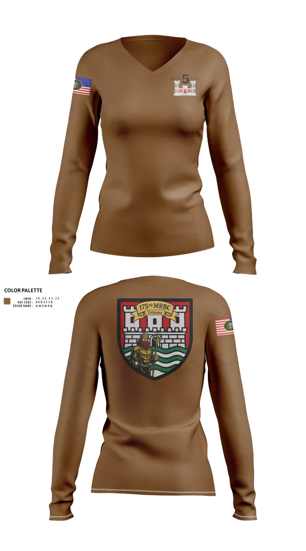 Womens Long Sleeve Vneck Shirt, 175th MRBC, , Teamtime, Team time, sublimation, custom sports apparel, team uniforms, spirit wear, spiritwear, sports uniforms, custom shirts, team store, custom team store, fundraiser sports, apparel fundraiser