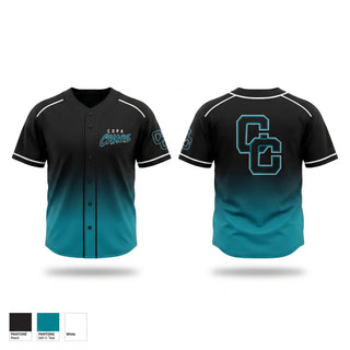 Full Button Baseball Jersey, Copa Chaos, Baseball, Teamtime, Team time, sublimation, custom sports apparel, team uniforms, spirit wear, spiritwear, sports uniforms, custom shirts, team store, custom team store, fundraiser sports, apparel fundraiser