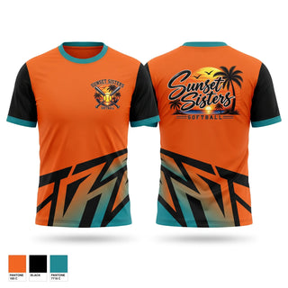 Short Sleeve Performance Shirt, Sunset Sisters, Softball, Teamtime, Team time, sublimation, custom sports apparel, team uniforms, spirit wear, spiritwear, sports uniforms, custom shirts, team store, custom team store, fundraiser sports, apparel fundraiser