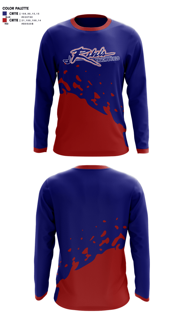 Long Sleeve Performance Shirt, Byrnes Rebels Track & Field, Track & Field, Teamtime, Team time, sublimation, custom sports apparel, team uniforms, spirit wear, spiritwear, sports uniforms, custom shirts, team store, custom team store, fundraiser sports, apparel fundraiser