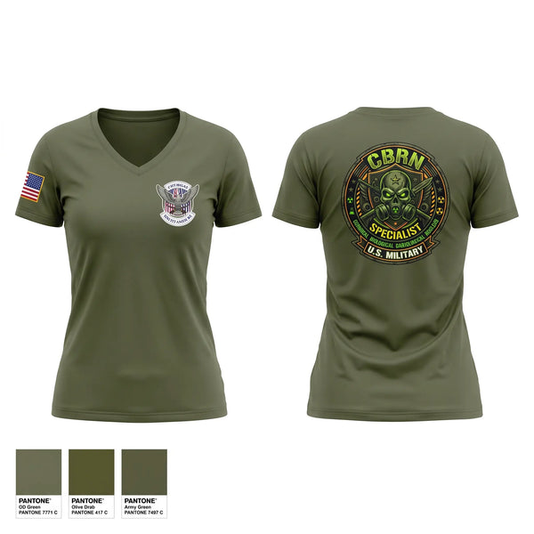 Womens Short Sleeve Vneck Shirt, CBRN DEVILS, Army, Teamtime, Team time, sublimation, custom sports apparel, team uniforms, spirit wear, spiritwear, sports uniforms, custom shirts, team store, custom team store, fundraiser sports, apparel fundraiser