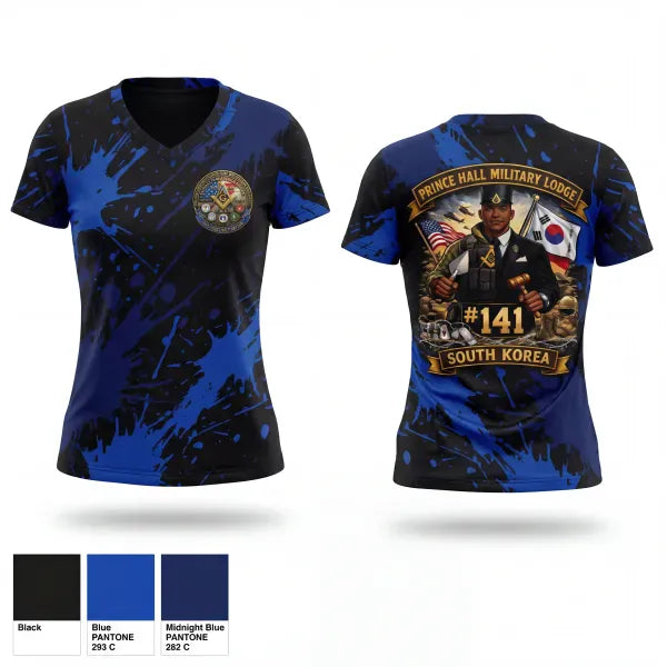 Womens Short Sleeve Vneck Shirt, Prince Hall Military Lodge #141, , Teamtime, Team time, sublimation, custom sports apparel, team uniforms, spirit wear, spiritwear, sports uniforms, custom shirts, team store, custom team store, fundraiser sports, apparel fundraiser