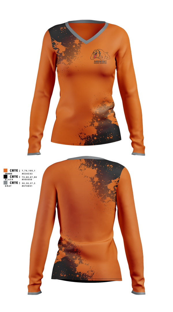 Womens Long Sleeve Vneck Shirt, Davenport, Cross Country, Teamtime, Team time, sublimation, custom sports apparel, team uniforms, spirit wear, spiritwear, sports uniforms, custom shirts, team store, custom team store, fundraiser sports, apparel fundraiser