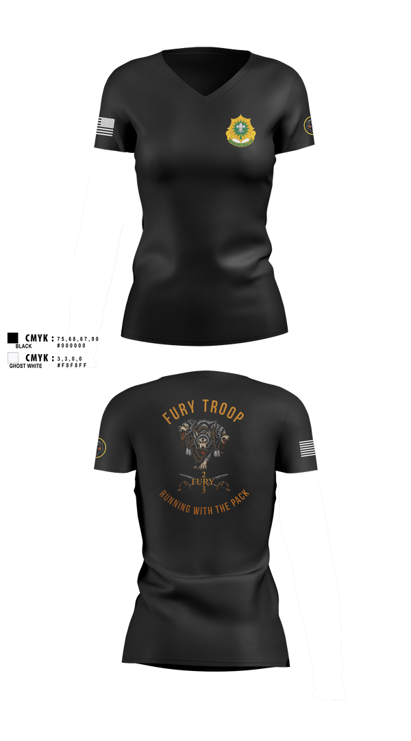 Womens Short Sleeve Vneck Shirt, 3/2 CR Fury Troop, Army, Teamtime, Team time, sublimation, custom sports apparel, team uniforms, spirit wear, spiritwear, sports uniforms, custom shirts, team store, custom team store, fundraiser sports, apparel fundraiser