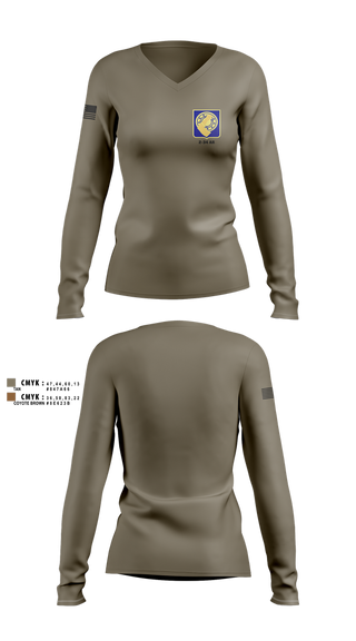 Womens Long Sleeve Vneck Shirt, 2-34 AR, Army, Teamtime, Team time, sublimation, custom sports apparel, team uniforms, spirit wear, spiritwear, sports uniforms, custom shirts, team store, custom team store, fundraiser sports, apparel fundraiser