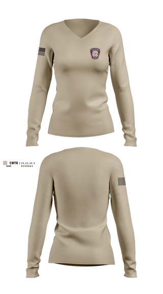 Womens Long Sleeve Vneck Shirt, Marietta Pioneer Fire Company, Fire Department, Teamtime, Team time, sublimation, custom sports apparel, team uniforms, spirit wear, spiritwear, sports uniforms, custom shirts, team store, custom team store, fundraiser sports, apparel fundraiser