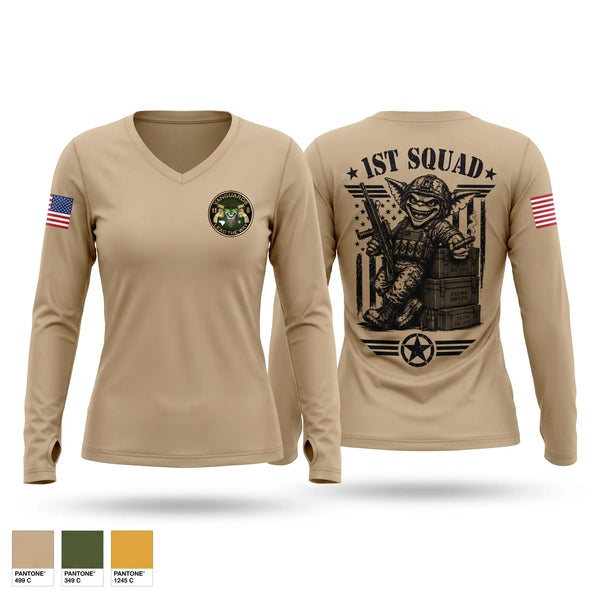 Womens Long Sleeve Vneck Shirt, 132nd MP Co, National Guard, Teamtime, Team time, sublimation, custom sports apparel, team uniforms, spirit wear, spiritwear, sports uniforms, custom shirts, team store, custom team store, fundraiser sports, apparel fundraiser