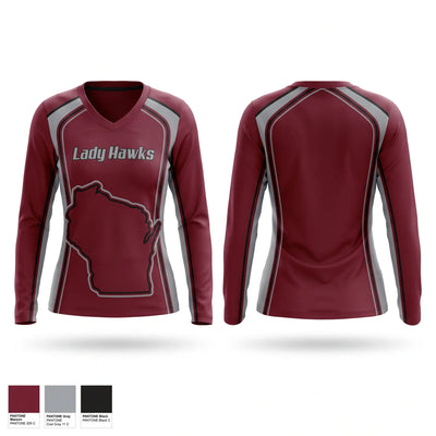 Lady Hawks Women's Long Sleeve V-neck Shirt - 1