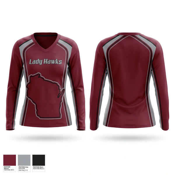 Womens Long Sleeve Vneck Shirt, Lady Hawks, Softball, Teamtime, Team time, sublimation, custom sports apparel, team uniforms, spirit wear, spiritwear, sports uniforms, custom shirts, team store, custom team store, fundraiser sports, apparel fundraiser