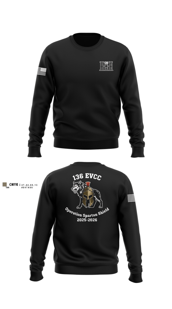 Crew Neck Sweatshirt, 136 EVCC, Army, Teamtime, Team time, sublimation, custom sports apparel, team uniforms, spirit wear, spiritwear, sports uniforms, custom shirts, team store, custom team store, fundraiser sports, apparel fundraiser