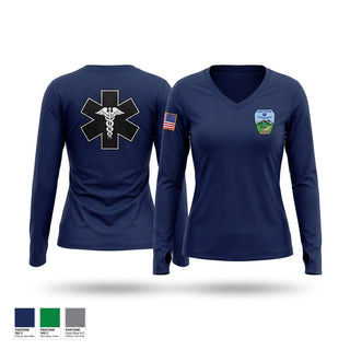 Womens Long Sleeve Vneck Shirt, Clintwood Rescue Squad, EMS/EMT, Teamtime, Team time, sublimation, custom sports apparel, team uniforms, spirit wear, spiritwear, sports uniforms, custom shirts, team store, custom team store, fundraiser sports, apparel fundraiser
