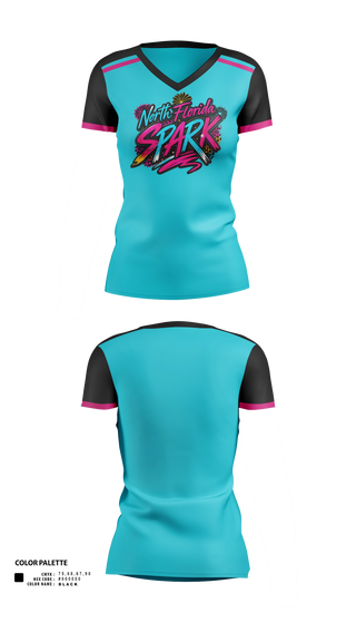 Womens Short Sleeve Vneck Shirt, North Florida Spark, Softball, Teamtime, Team time, sublimation, custom sports apparel, team uniforms, spirit wear, spiritwear, sports uniforms, custom shirts, team store, custom team store, fundraiser sports, apparel fundraiser