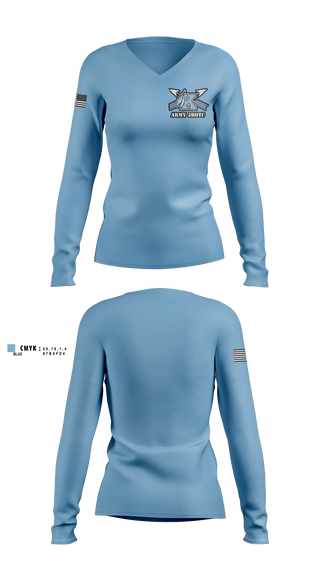 Womens Long Sleeve Vneck Shirt, Kankakee JROTC, Army, Teamtime, Team time, sublimation, custom sports apparel, team uniforms, spirit wear, spiritwear, sports uniforms, custom shirts, team store, custom team store, fundraiser sports, apparel fundraiser