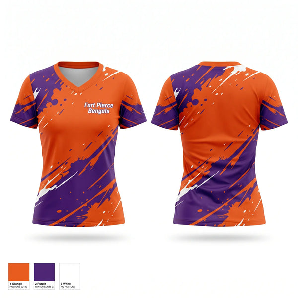 Womens Short Sleeve Vneck Shirt, Fort Pierce Bengals, , Teamtime, Team time, sublimation, custom sports apparel, team uniforms, spirit wear, spiritwear, sports uniforms, custom shirts, team store, custom team store, fundraiser sports, apparel fundraiser