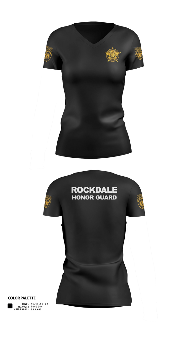 Womens Short Sleeve Vneck Shirt, Rockdale County SO Honor Guard, Police, Teamtime, Team time, sublimation, custom sports apparel, team uniforms, spirit wear, spiritwear, sports uniforms, custom shirts, team store, custom team store, fundraiser sports, apparel fundraiser