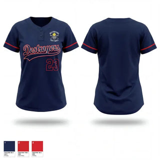 Two Button Softball Jersey, Destroyers, Softball, Teamtime, Team time, sublimation, custom sports apparel, team uniforms, spirit wear, spiritwear, sports uniforms, custom shirts, team store, custom team store, fundraiser sports, apparel fundraiser