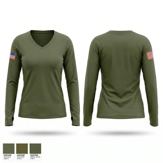 Womens Long Sleeve Vneck Shirt, J.W Nixon JROTC mustangs, Army, Teamtime, Team time, sublimation, custom sports apparel, team uniforms, spirit wear, spiritwear, sports uniforms, custom shirts, team store, custom team store, fundraiser sports, apparel fundraiser