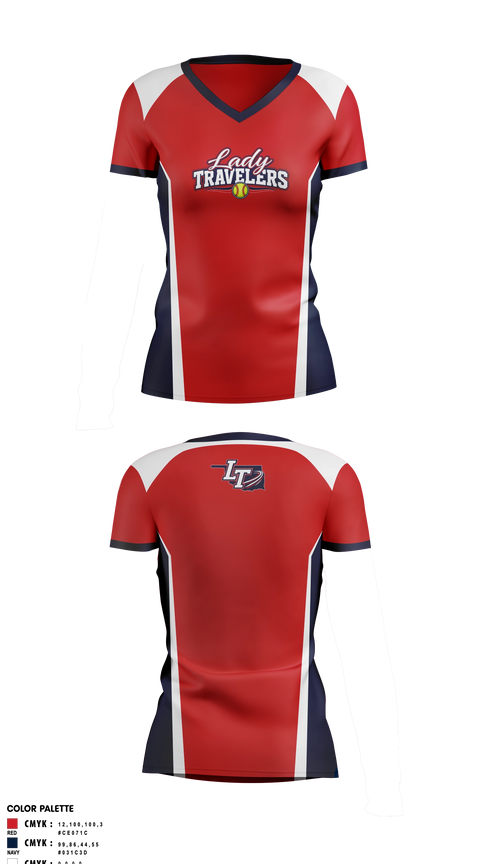 Womens Short Sleeve Vneck Shirt, Lady Travelers, Softball, Teamtime, Team time, sublimation, custom sports apparel, team uniforms, spirit wear, spiritwear, sports uniforms, custom shirts, team store, custom team store, fundraiser sports, apparel fundraiser