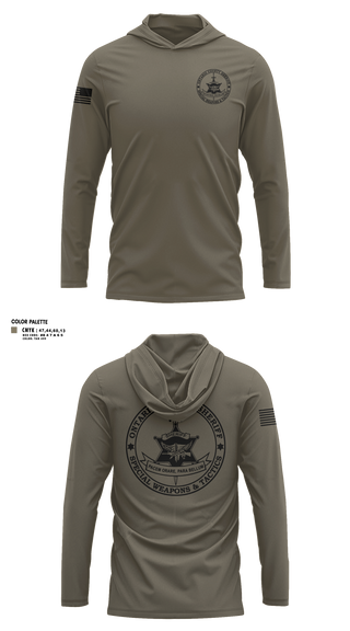 Long Sleeve Performance Shirt with hood, Ontario County Sheriff’s Office, Police, Teamtime, Team time, sublimation, custom sports apparel, team uniforms, spirit wear, spiritwear, sports uniforms, custom shirts, team store, custom team store, fundraiser sports, apparel fundraiser