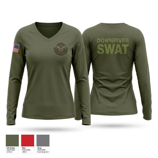 Womens Long Sleeve Vneck Shirt, DOWNRIVER SWAT, Police, Teamtime, Team time, sublimation, custom sports apparel, team uniforms, spirit wear, spiritwear, sports uniforms, custom shirts, team store, custom team store, fundraiser sports, apparel fundraiser