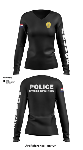 Womens Long Sleeve Vneck Shirt, Sweet Springs, Police, Teamtime, Team time, sublimation, custom sports apparel, team uniforms, spirit wear, spiritwear, sports uniforms, custom shirts, team store, custom team store, fundraiser sports, apparel fundraiser