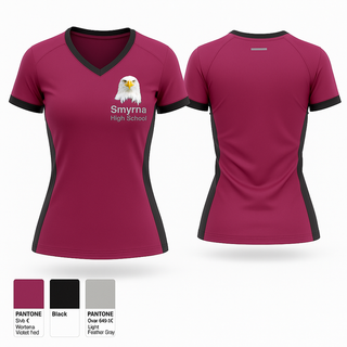 Womens Short Sleeve Vneck Shirt, Smyrna High school, Track & Field, Teamtime, Team time, sublimation, custom sports apparel, team uniforms, spirit wear, spiritwear, sports uniforms, custom shirts, team store, custom team store, fundraiser sports, apparel fundraiser