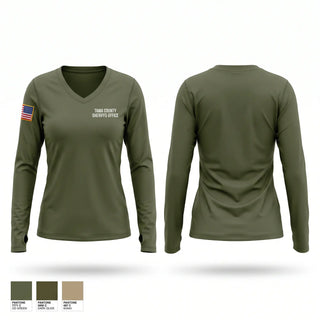 Womens Long Sleeve Vneck Shirt, Tama County Sheriff’s Office, Police, Teamtime, Team time, sublimation, custom sports apparel, team uniforms, spirit wear, spiritwear, sports uniforms, custom shirts, team store, custom team store, fundraiser sports, apparel fundraiser