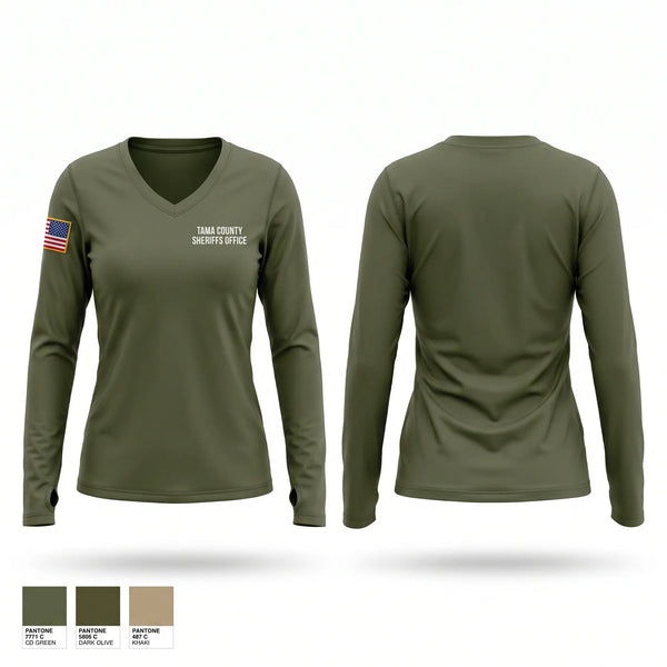 Womens Long Sleeve Vneck Shirt, Tama County Sheriff’s Office, Police, Teamtime, Team time, sublimation, custom sports apparel, team uniforms, spirit wear, spiritwear, sports uniforms, custom shirts, team store, custom team store, fundraiser sports, apparel fundraiser