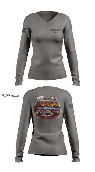 Womens Long Sleeve Vneck Shirt, Perrytown Volunteer Fire Department, Fire Department, Teamtime, Team time, sublimation, custom sports apparel, team uniforms, spirit wear, spiritwear, sports uniforms, custom shirts, team store, custom team store, fundraiser sports, apparel fundraiser