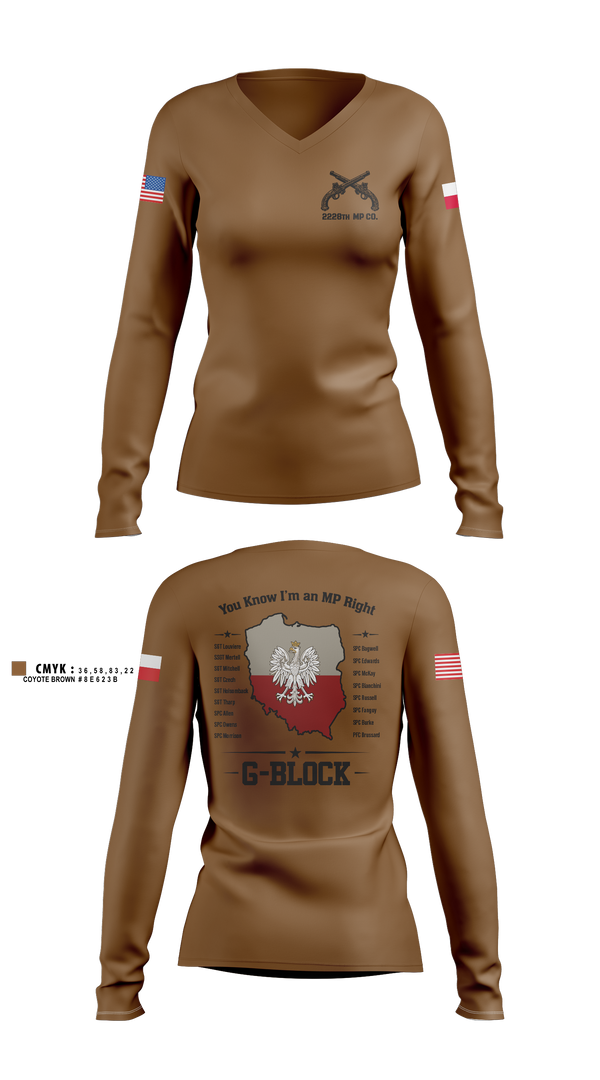 Womens Long Sleeve Vneck Shirt, 2228TH MP CO 3rd PLT, National Guard, Teamtime, Team time, sublimation, custom sports apparel, team uniforms, spirit wear, spiritwear, sports uniforms, custom shirts, team store, custom team store, fundraiser sports, apparel fundraiser