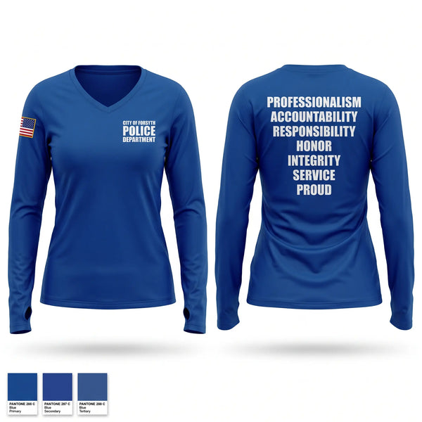 Womens Long Sleeve Vneck Shirt, City of Forsyth Police Department, Police, Teamtime, Team time, sublimation, custom sports apparel, team uniforms, spirit wear, spiritwear, sports uniforms, custom shirts, team store, custom team store, fundraiser sports, apparel fundraiser