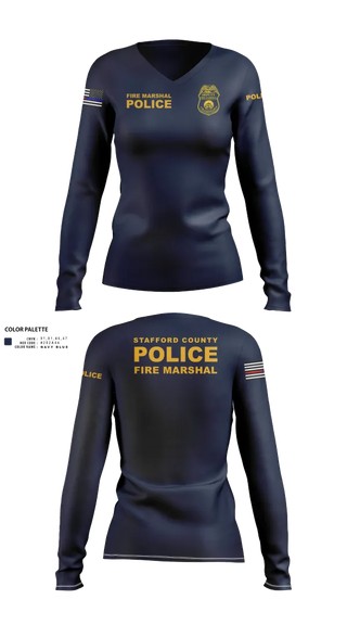 Womens Long Sleeve Vneck Shirt, Stafford County Fire Marshal's Office, Police, Teamtime, Team time, sublimation, custom sports apparel, team uniforms, spirit wear, spiritwear, sports uniforms, custom shirts, team store, custom team store, fundraiser sports, apparel fundraiser
