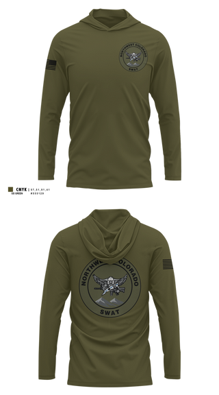 Long Sleeve Performance Shirt with hood, Northwest Colorado SWAT, Police, Teamtime, Team time, sublimation, custom sports apparel, team uniforms, spirit wear, spiritwear, sports uniforms, custom shirts, team store, custom team store, fundraiser sports, apparel fundraiser