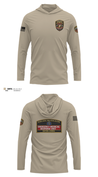 Long Sleeve Performance Shirt with hood, Sicangu Nation Tribal Defense Solutions Emergency Medical Response Unit (SNTDS‑EMRU), EMS/EMT, Teamtime, Team time, sublimation, custom sports apparel, team uniforms, spirit wear, spiritwear, sports uniforms, custom shirts, team store, custom team store, fundraiser sports, apparel fundraiser