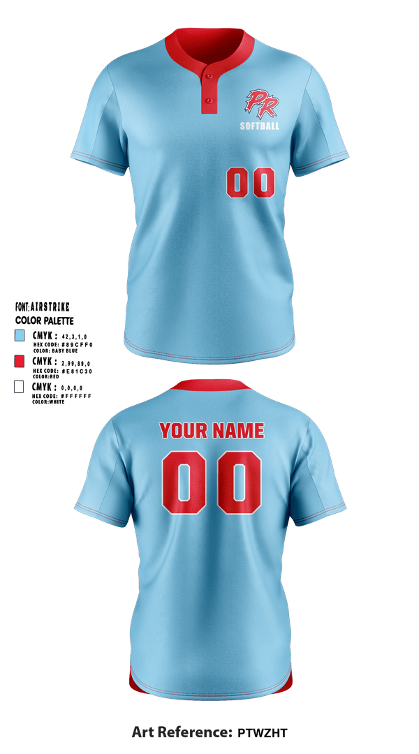 Two Button Softball Jersey, Porterville Rampage, Softball, Teamtime, Team time, sublimation, custom sports apparel, team uniforms, spirit wear, spiritwear, sports uniforms, custom shirts, team store, custom team store, fundraiser sports, apparel fundraiser