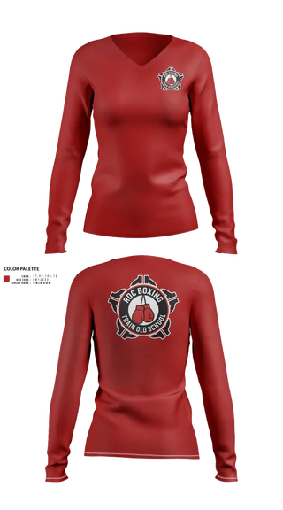 Womens Long Sleeve Vneck Shirt, ROC Boxing, Wrestling, Teamtime, Team time, sublimation, custom sports apparel, team uniforms, spirit wear, spiritwear, sports uniforms, custom shirts, team store, custom team store, fundraiser sports, apparel fundraiser
