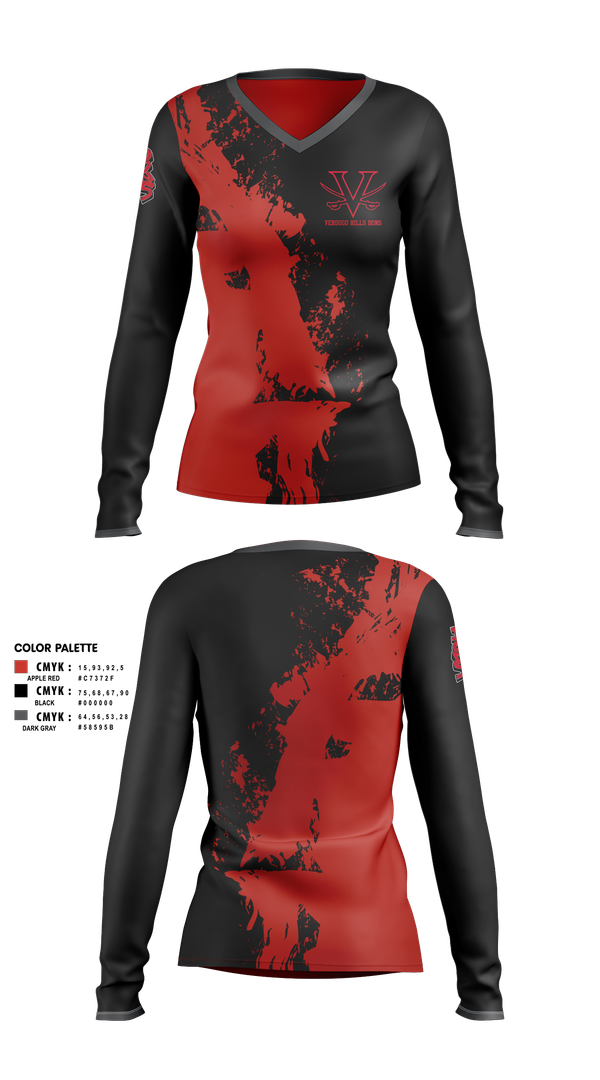 Womens Long Sleeve Vneck Shirt, Verdugo hills dons, , Teamtime, Team time, sublimation, custom sports apparel, team uniforms, spirit wear, spiritwear, sports uniforms, custom shirts, team store, custom team store, fundraiser sports, apparel fundraiser