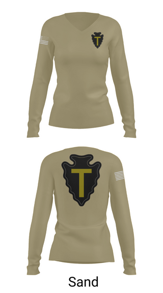 Womens Long Sleeve Vneck Shirt, B CO 3-141, Army, Teamtime, Team time, sublimation, custom sports apparel, team uniforms, spirit wear, spiritwear, sports uniforms, custom shirts, team store, custom team store, fundraiser sports, apparel fundraiser