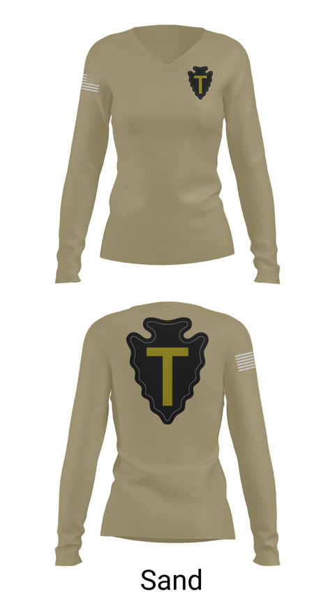 Womens Long Sleeve Vneck Shirt, B CO 3-141, Army, Teamtime, Team time, sublimation, custom sports apparel, team uniforms, spirit wear, spiritwear, sports uniforms, custom shirts, team store, custom team store, fundraiser sports, apparel fundraiser