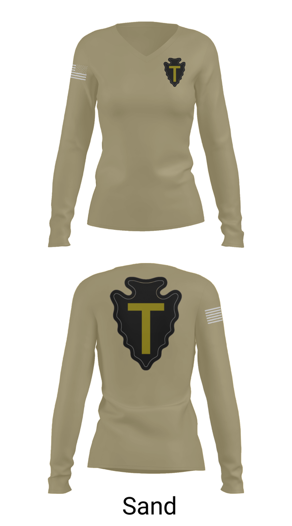 Womens Long Sleeve Vneck Shirt, B CO 3-141, Army, Teamtime, Team time, sublimation, custom sports apparel, team uniforms, spirit wear, spiritwear, sports uniforms, custom shirts, team store, custom team store, fundraiser sports, apparel fundraiser