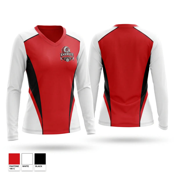 Womens Long Sleeve Vneck Shirt, Warriors, Men's Soccer, Teamtime, Team time, sublimation, custom sports apparel, team uniforms, spirit wear, spiritwear, sports uniforms, custom shirts, team store, custom team store, fundraiser sports, apparel fundraiser