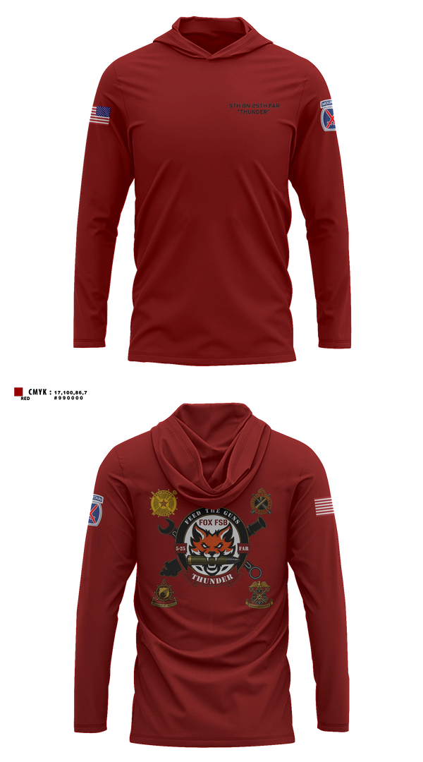 Long Sleeve hooded sunshirt, F FSB, 5-25 FAR, Army, Teamtime, Team time, sublimation, custom sports apparel, team uniforms, spirit wear, spiritwear, sports uniforms, custom shirts, team store, custom team store, fundraiser sports, apparel fundraiser